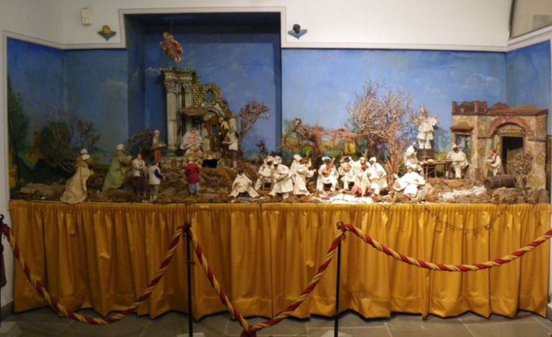 Christmas Crib with Pulcinella figures. Pulcinella Museum in Acerra, Italy.